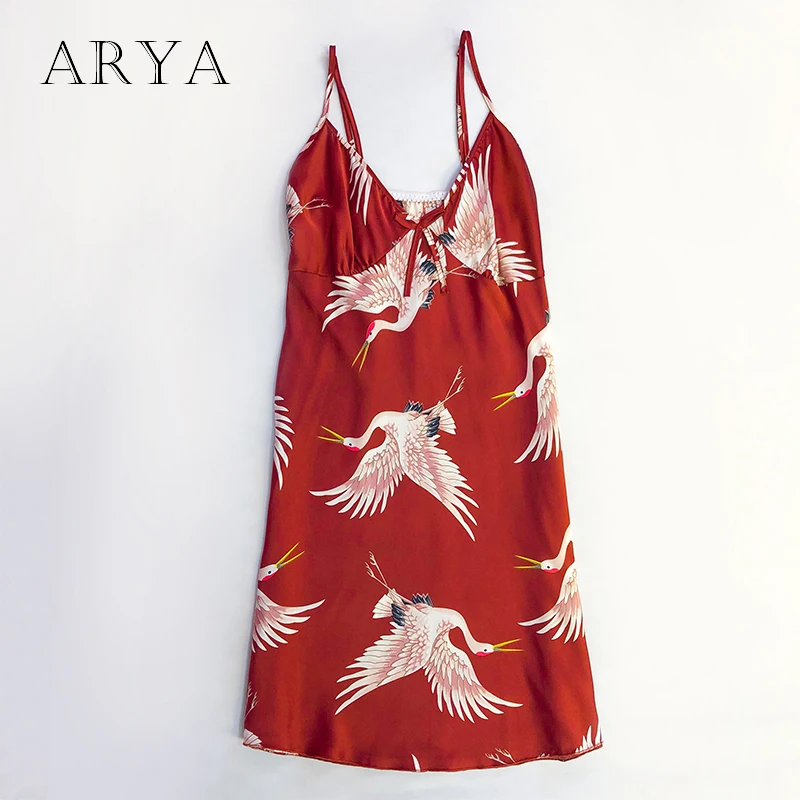 

ARYA 2019 New Arrival Silk Imitation Women Sexy Lingerie Plus Size Deep V-Neck Sleeping Robe Fashion Summer Autumn Sleep Wear