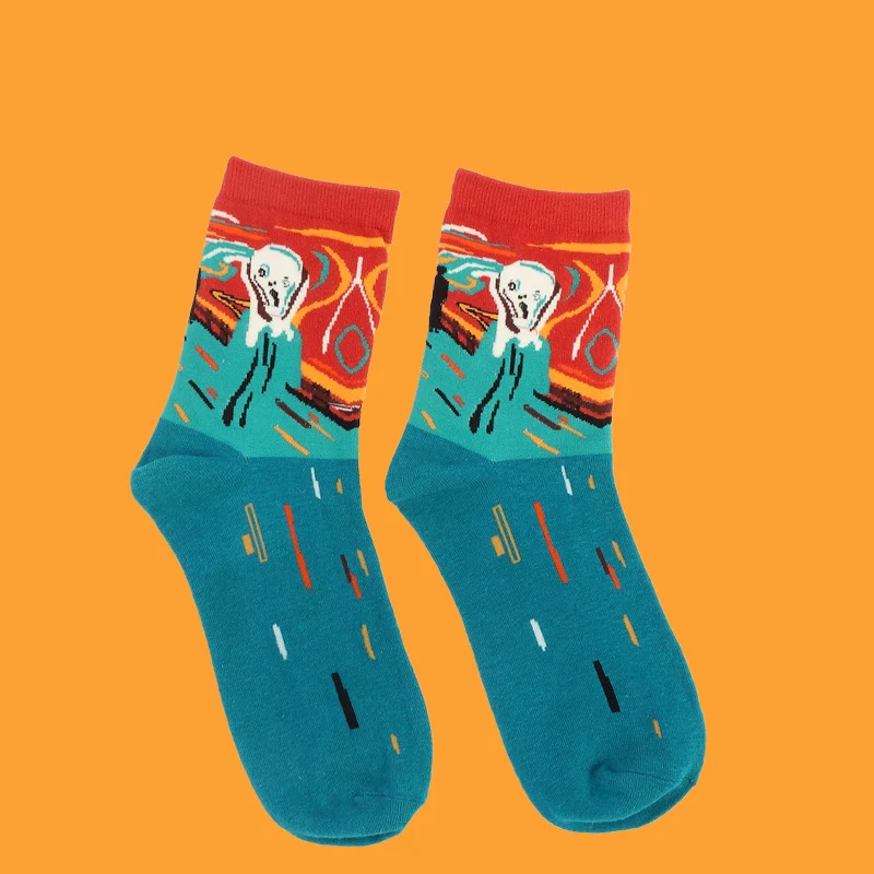 Модные Ретро женские мужские Ван Гог Фреска Рождество абстрактная картина маслом Мона Лиза художественные носки забавные комфортные Дышащие носки - Цвет: Socks 2