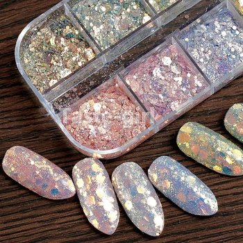 

12 colors Nail Mermaid Flakes Sparkly 3D holographic glitter nail art decorations sequnis decals Manicure nails accessories
