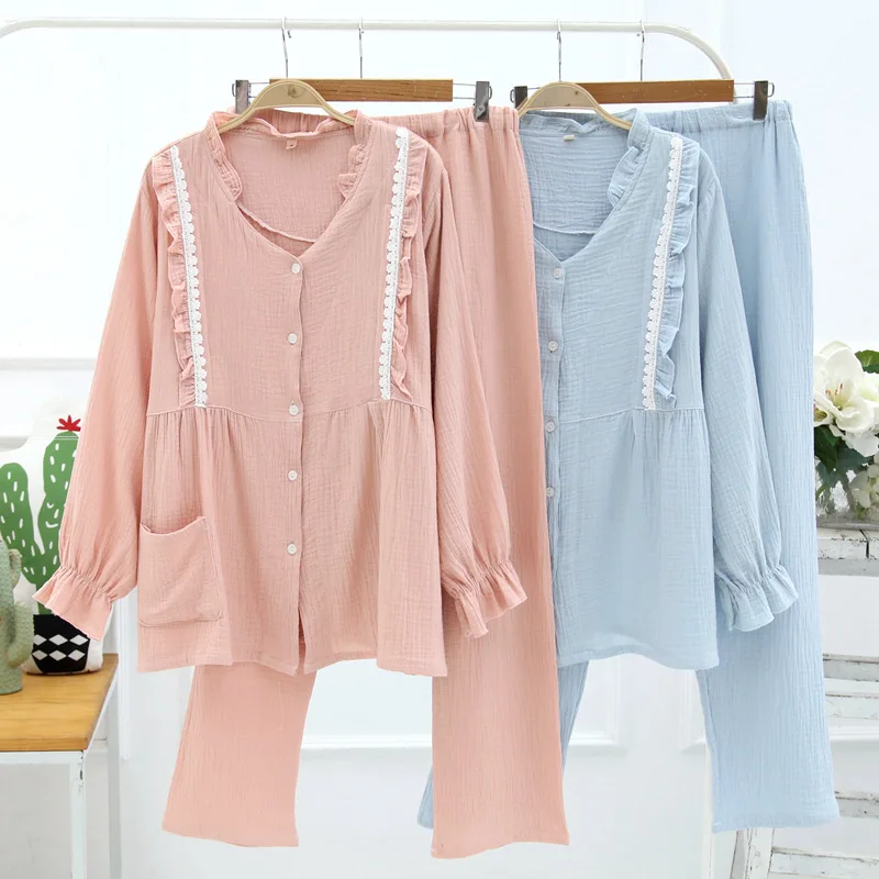 

2018 New Cotton Comfort Maternal V-neck Jacket + Pants Pajamas Set
