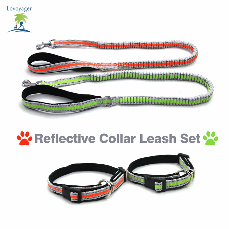 Reflective Fluorescent Pet Dog Adjustable Collar Leash Soft Elastic