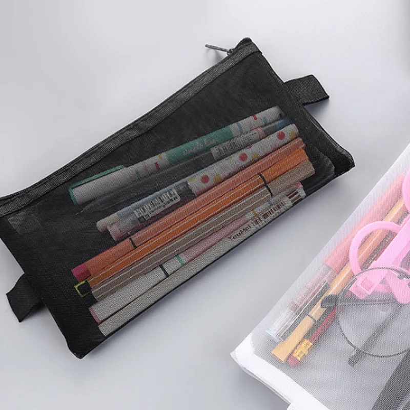 

19.5*12cm 1pcs Transparent Mesh Pencil Case Office Student Pencil Cases Nylon School Supplies Practical Pen Box