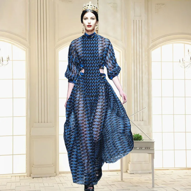 Spring Summer Women Dress 2019 Plus Size Elegant Female Long Sleeve Maxi Dress Boho Floral Plaid Dresses (5)