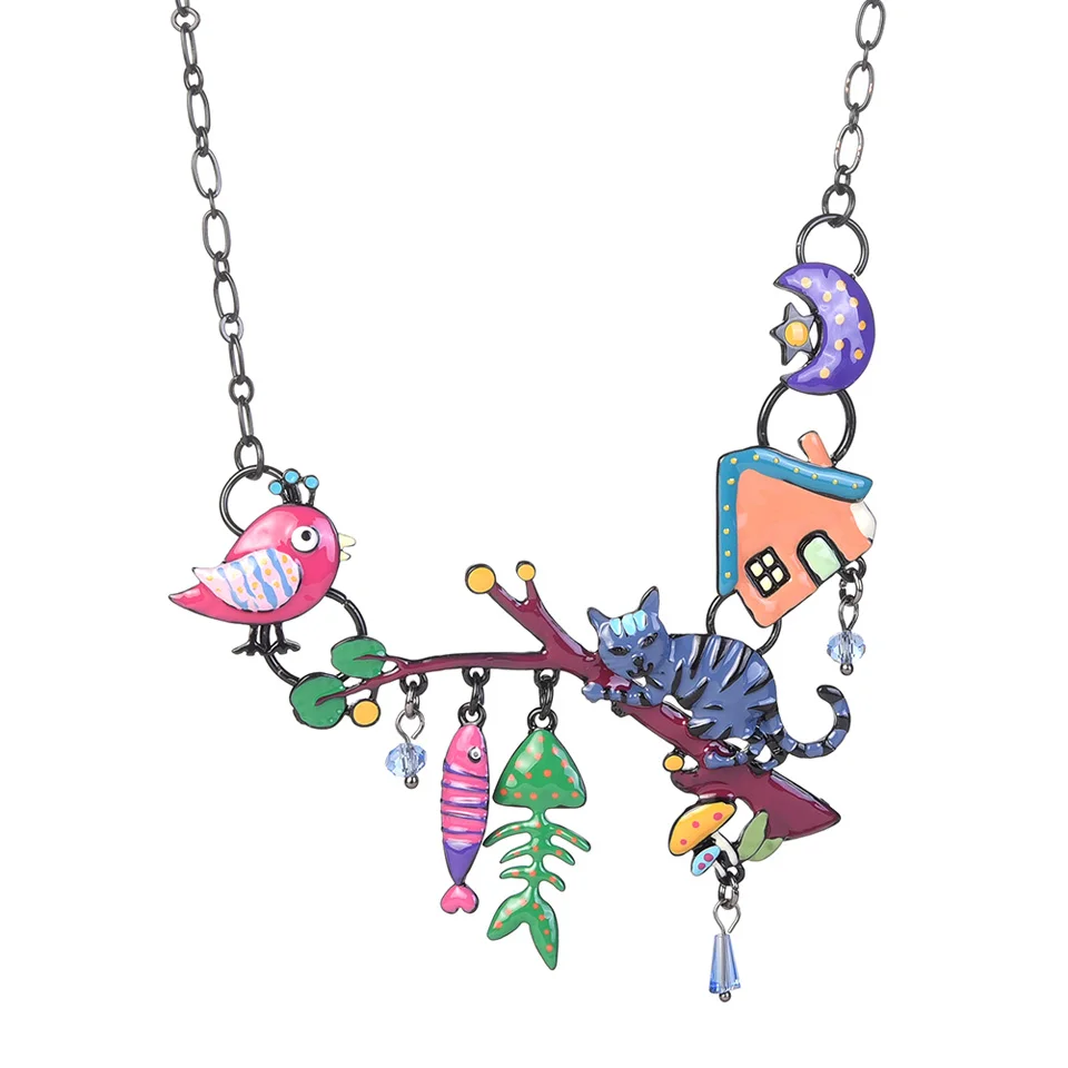 Эмалированное массивное ожерелье s& Кулоны милый кот птица рыба кость луна кулон ожерелье женское ожерелье Подарки для женщин ювелирные изделия
