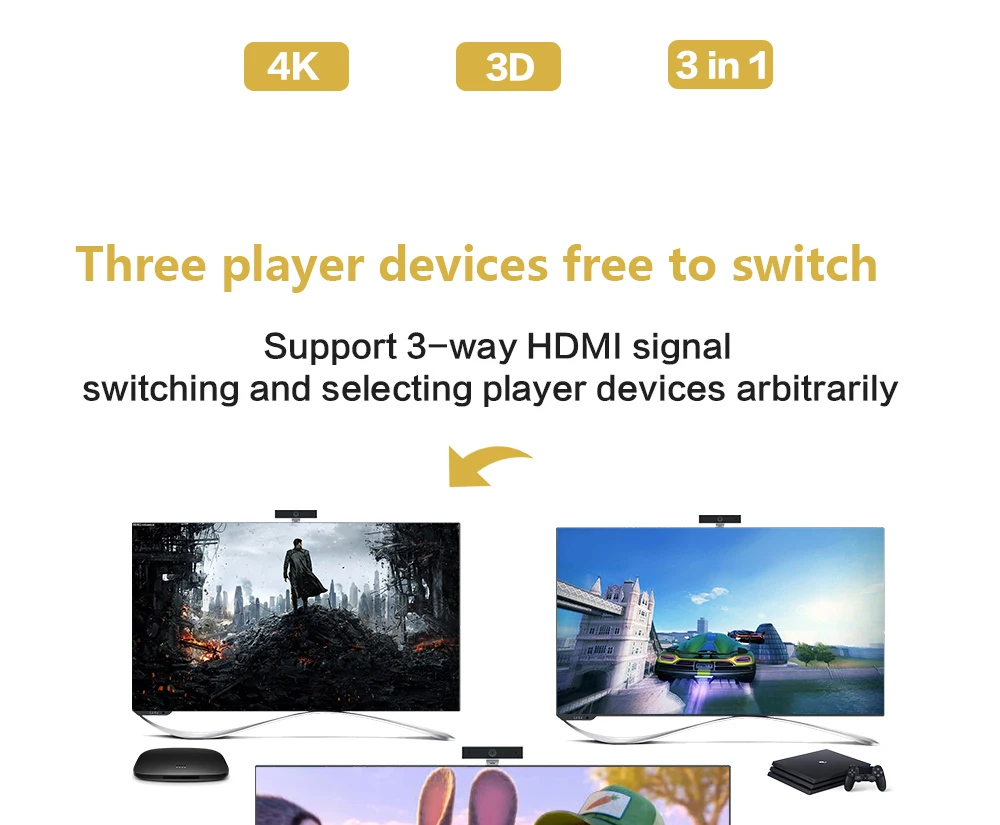 4k HD 3D Hdmi переключатель 3 порта к hdmi адаптер Hdmi концентратор V1.4 с Лен displayfor HD-DVD SKY-STB PS3 Xbox360 ТВ Проектор Монитор
