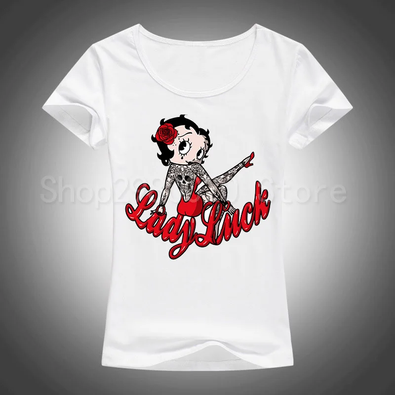 Betty Boop женская футболка с персональным принтом женская футболка с принтом Повседневная забавная рубашка для Леди Белая Футболка Harajuku