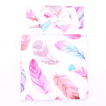 

Newborn Baby Swaddle Floral Receiving Blankets with Hospital Headband Value Set Feather