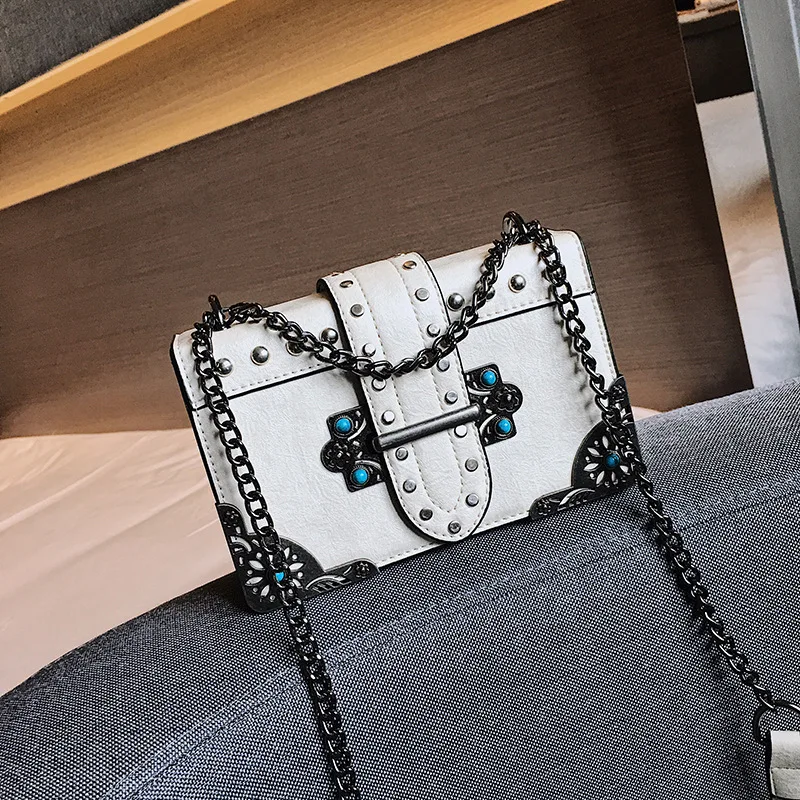 

DikizFly luxury handbags women bags designer chains crossbody bag for women shoulder bag vintage rivet purse small handbag sac