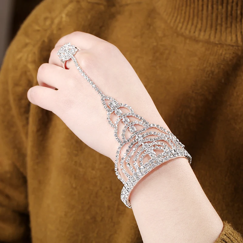 2017 Luxurious Color Rhinestone Bridal Bracelets & Bangles With Ring