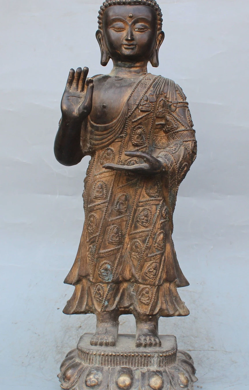 

27"Marked Huge Buddhism Bronze Stand Thailand Ayutthaya Maitreya Buddha Statue
