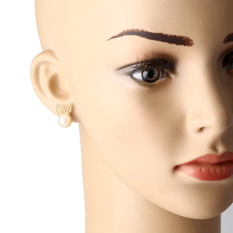 gold color earing women small earings for girls aros boucle d'oreille double rabbit stud animal earrings for women E2332 16 gold color earing women small earings for girls aros boucle d'oreille double rabbit stud animal earrings for women E2332 16