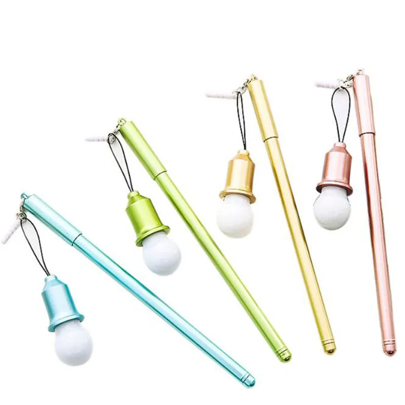 

Multifunctional Creative Light Bulb Gel Pen Student Pendant Imitation Metal Color Black Pen Office School Supplies Stationery