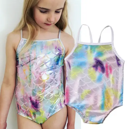 

2018 New Toddler Baby Girl One-Piece Swimsuit Fish Scale Mermaid Sleeveless Swimwear Beachwear Clothes