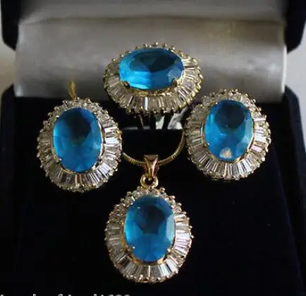

Shipping >> new hot 18K GP Blue white crystal pendant necklace Stud earring Ring Sets