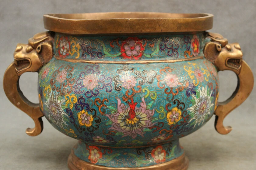 

USPS to USA S1833 12" Dynasty Chinese Cloisonne Bronze Dragon Head Statue Incense Burner Censer (B0413)
