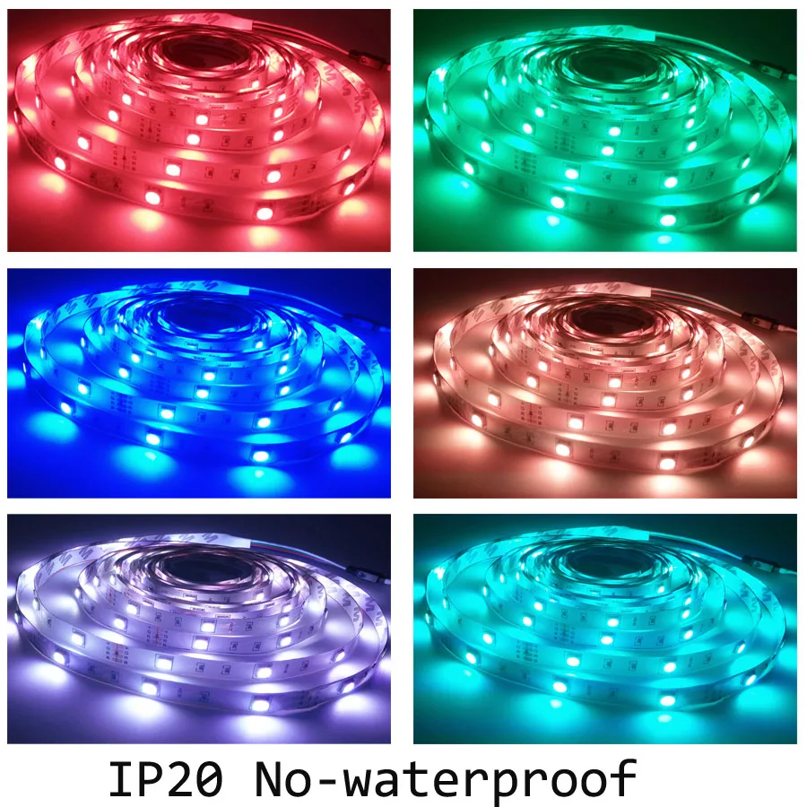 Светодиодная лента 5 м 10 м 5050 не водонепроницаемая светодиодная лента светильник светодиодный лента rgb светодиодный Диодная лента 44 Ключ контроллер адаптер питания комплект для дома