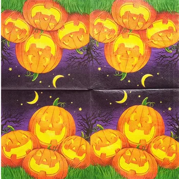 

Napkin paper tissue cute cartoon Halloween party napkins Pumpkin stars moon decoration handkerchief decoupage party serviette