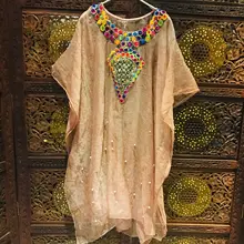 Наряд индианка(сари) Модный рукав «летучая мышь», шелковая вышивка бисером, свободная одежда высокого качества, весенне-осенний костюм