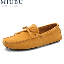 MIUBU Brand Big Size Cow Suede Leather Men Flats 2019 New Men Casual Shoes High Quality Men Loafers Moccasin Driving Shoes bimuduiyu minimalist soft knot loafer flat shoes for men s driving high quality breathable suede leather brand new casual sale