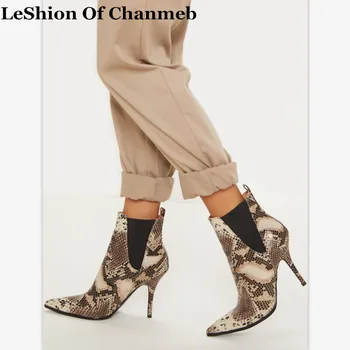 

Large Size 35-43 Python Printing Chelsea Boots Women Ladies Sexy Thin High Heels Elastic Ankle Boots Autumn Winter Booties Shoes
