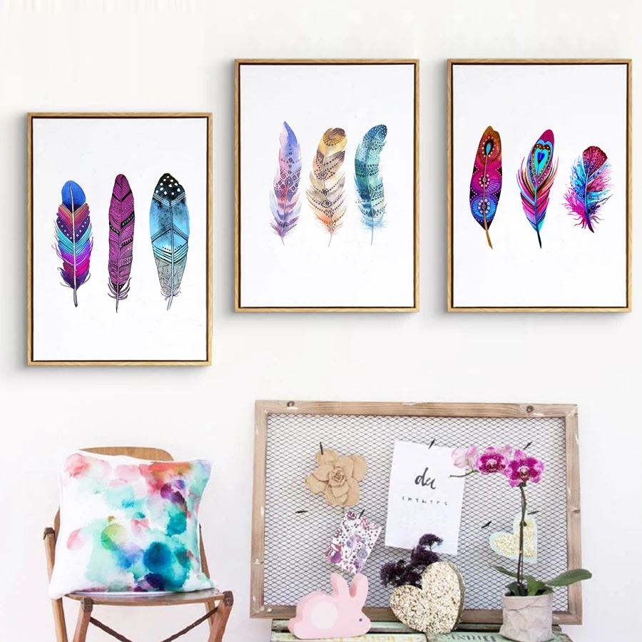 Watercolor-Colorful-Feather-Canvas-Art-Print-Poster-Hand-Drawn-Feathers-Native-Painting-Wall-Pictures-For-Home (4)