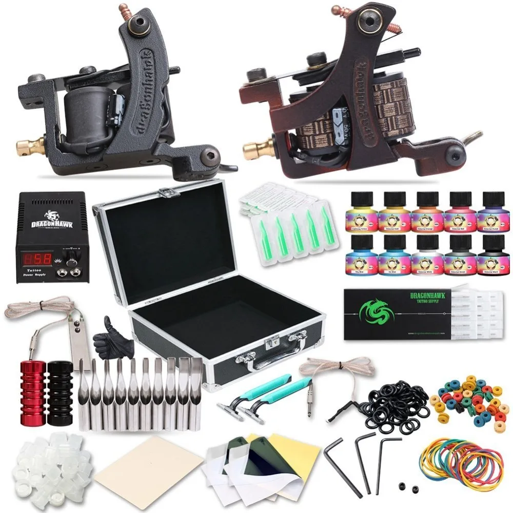 

Complete Tattoo Machine Kit Set Coils Guns Colors Pigment Sets Power Tattoo Beginner Grips Kits Permanent Makeup