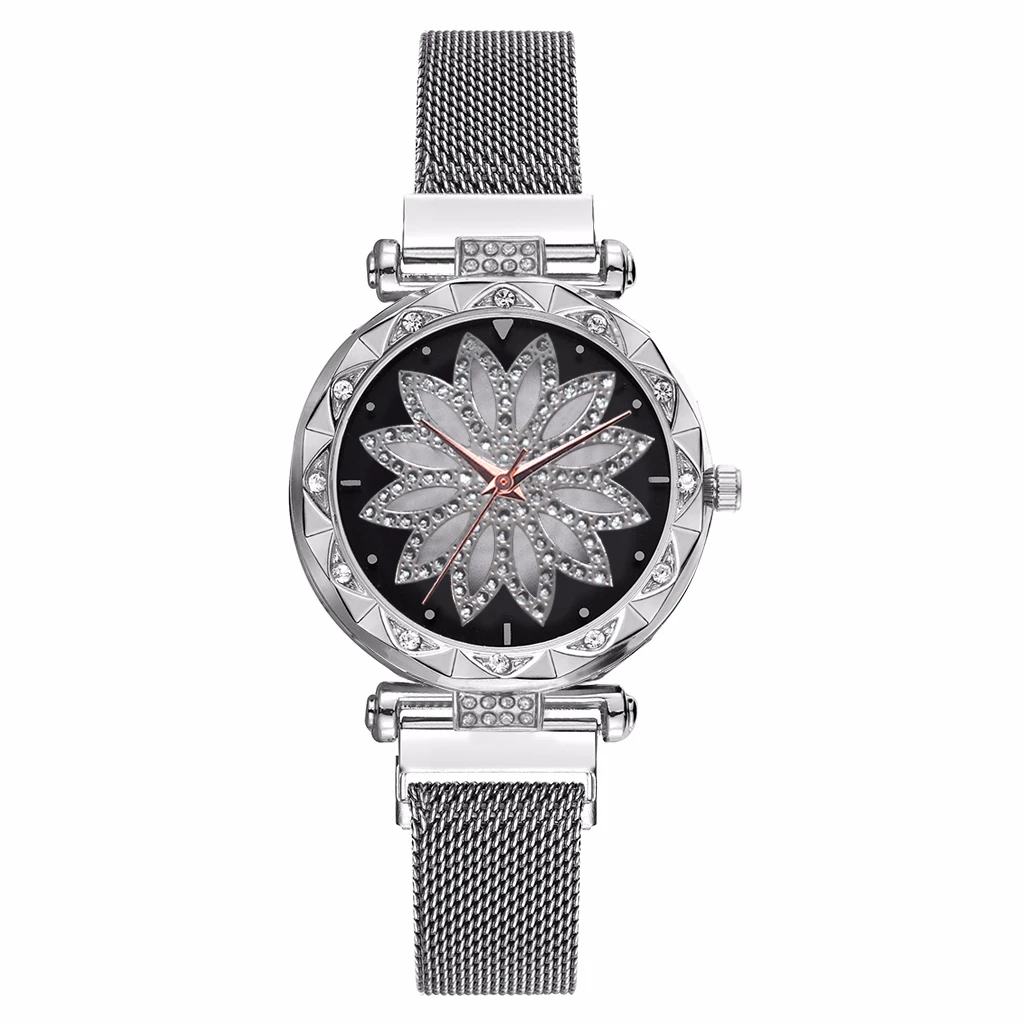 Лидер продаж, женские часы с магнитной пряжкой, звездное небо, цветок, роскошные женские Стразы, кварцевые часы, часы, Relogio Feminino, дропшиппинг - Цвет: silver