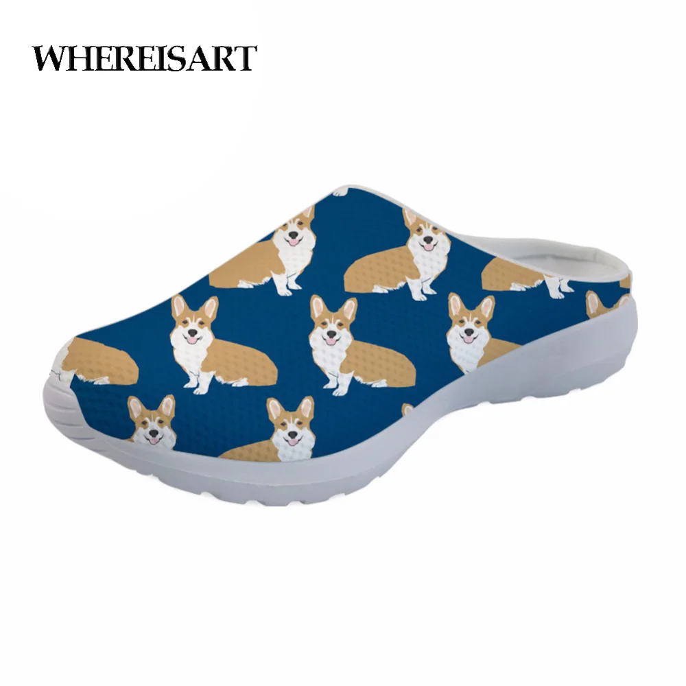 

WHEREISART Casual Women Sandals 2019 Summer Shoes Corgi Dog Print Mesh Breathable Custom Shoes Outdoor Slip-on Women Slipper