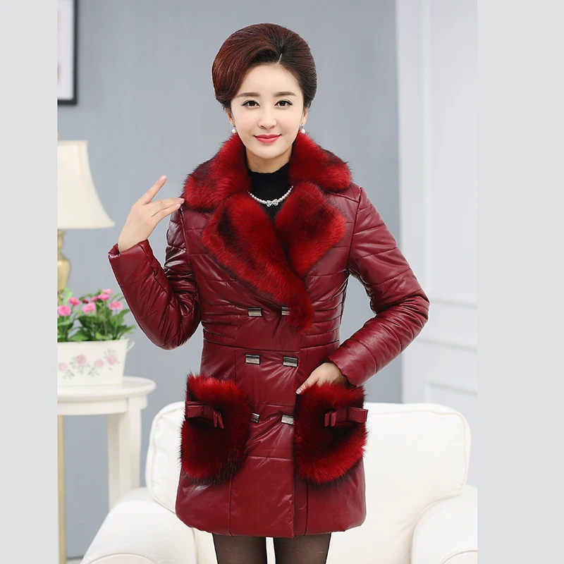 ligth Fourrure En Al713 Teaegg De Red wine Gray Femmes Cuir Mujer Pour Parka Gris Couro Manteau Hiver Vestes Faux Jaqueta Black Feminino Veste Pu UUXxRr