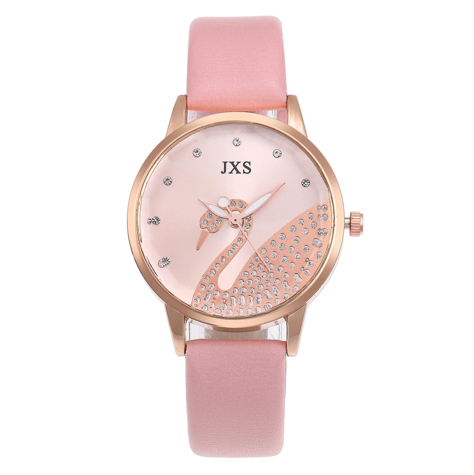 

New hot style fashion simple swan pattern student watch set with diamond luminous pointer male ladies belt watch couple watch