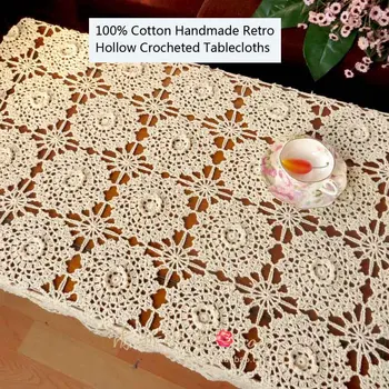 

100% Cotton Handmade Crocheted Floral Hollow Design Tablecloths Washable Wear-Resistant Rectangle Table Covers for Everyday Use
