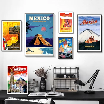 

Mexico Mayan Pyramid Art Travel Poster Canvas Paintings Vintage Wall Kraft Posters Coated Wall Stickers Home Decorative Gift