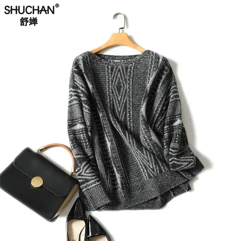 Shuchan Winter Women Sweater Loose 100% Cashmere Ripped O-neck Pullover Female Thick Warm Streetwear Tops | Женская одежда