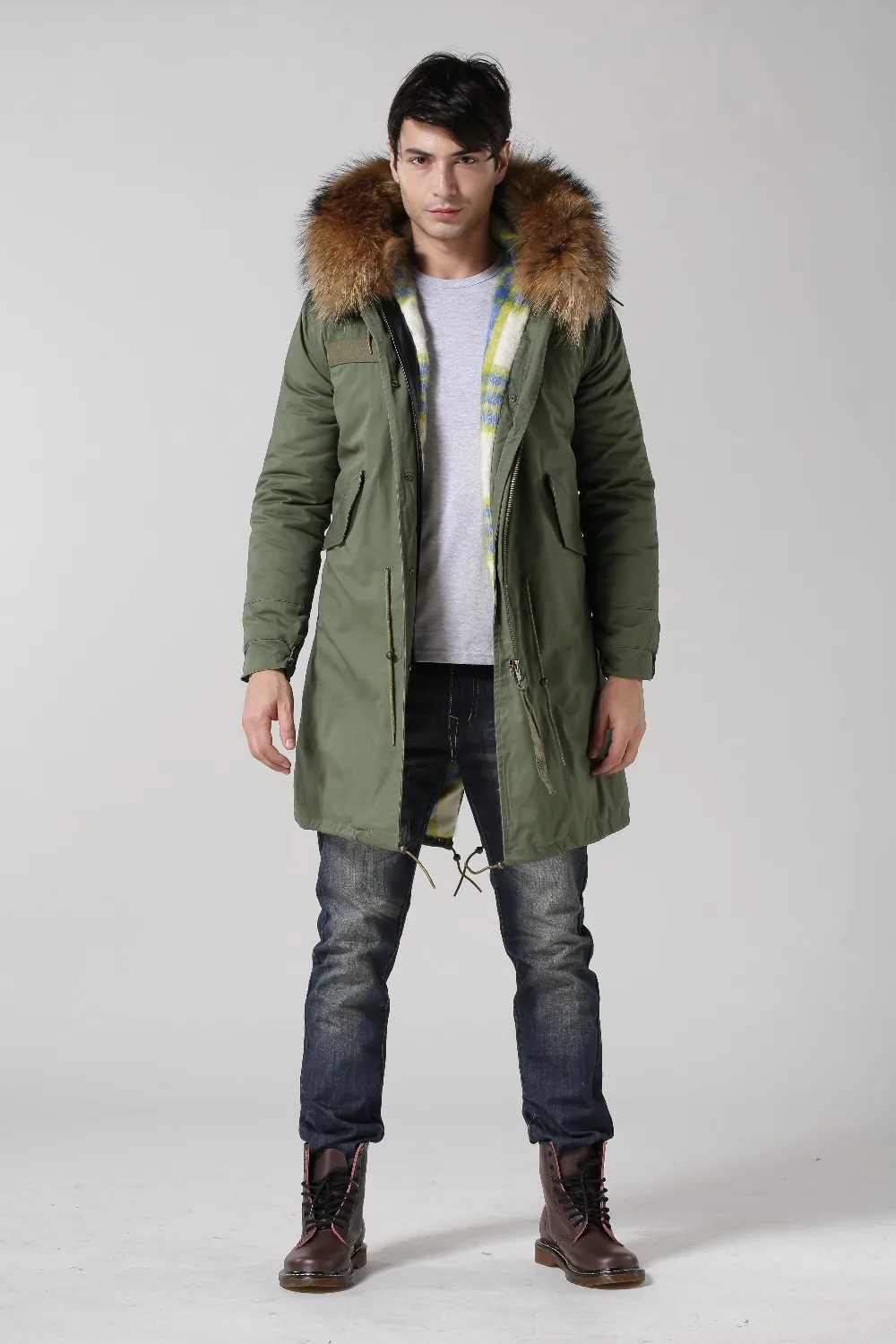 meifng фабрики прямые продажи Длинные Стиль искусственного меха Модные мужские куртка и пальто, кашемир парка с мехом одежда