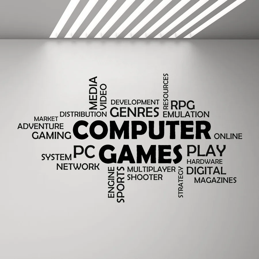 

Word Cloud Computer Games Wall Vinyl Decal Boys Bedroom Decor Multiplayer Media Mural Decals Quotes Art Stickers Game Zone G186