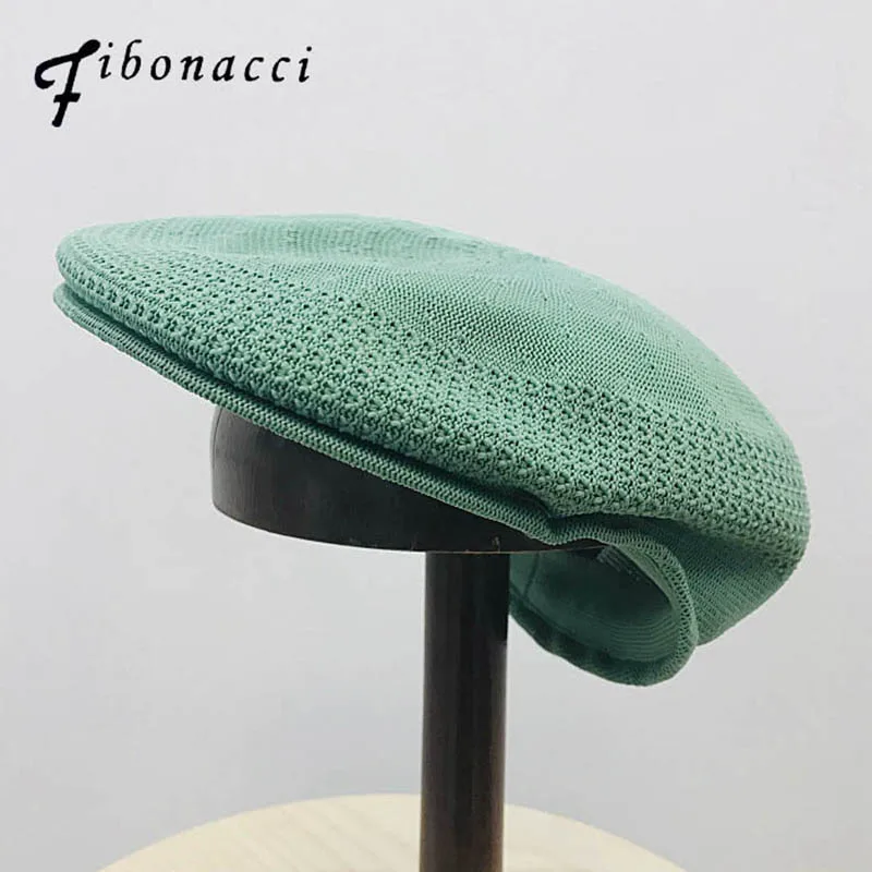 

Fibonacci 2019 New Summer Flat Solid Knitting Beret Hats for Men Women Cabbie Ivy Newsboys Caps