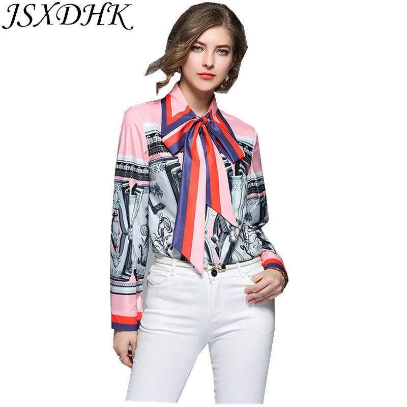 JSXDHK Vestidos Летняя женская блузка 2018 модель последних модных показов Принт бант с