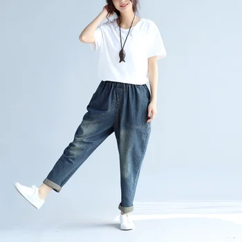 

2019 summer new women jeans plus size loose harem casual pants denim female street wear top quality