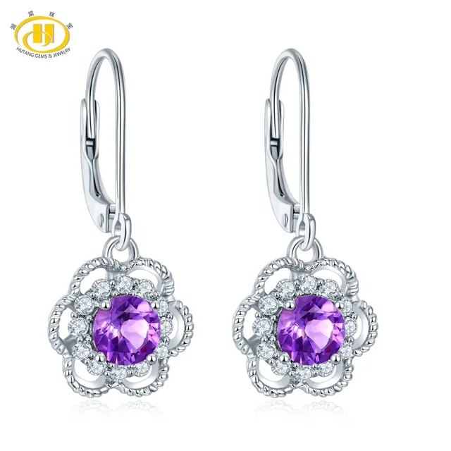 Hutang Stone Jewelry Natural African Amethyst Solid 925 Sterling Hutang Stone Jewelry Natural African Amethyst Solid 925 Sterling Silver Earrings Fine Fashion For Feb