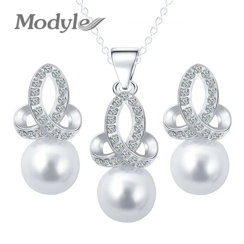 

Modyle 2018 New Trendy Jewelry Set Simulated Pearl Earrings& Necklace Pendant Wedding Jewelry Set for Women Gift