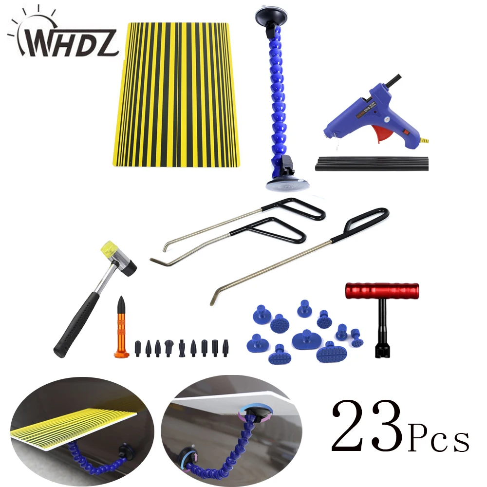 

Paintless Dent Repair Tool Kit - PDR Line Board Reflector Board with PDR Ding Dent Repair Rod Glue Gun Glue Stick Puller Tabs