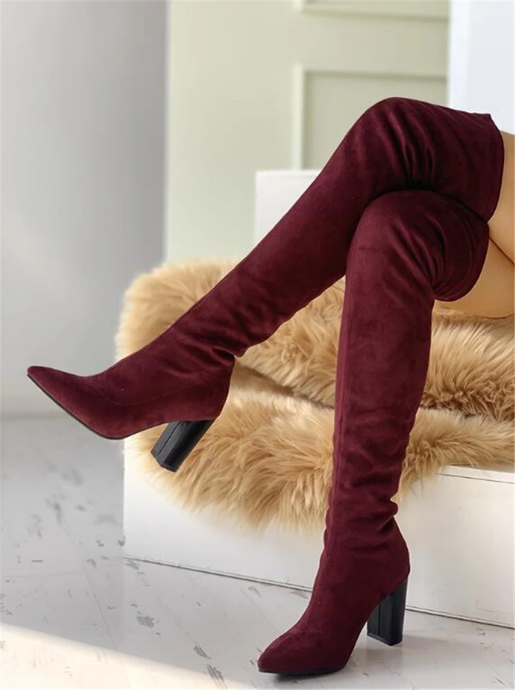 Г. Леопардовые ботфорты с острым носком, большой размер 43 Женская обувь на высоком каблуке 8 см, роскошный дизайн, женская обувь на не сужающемся книзу массивном каблуке - Цвет: wine