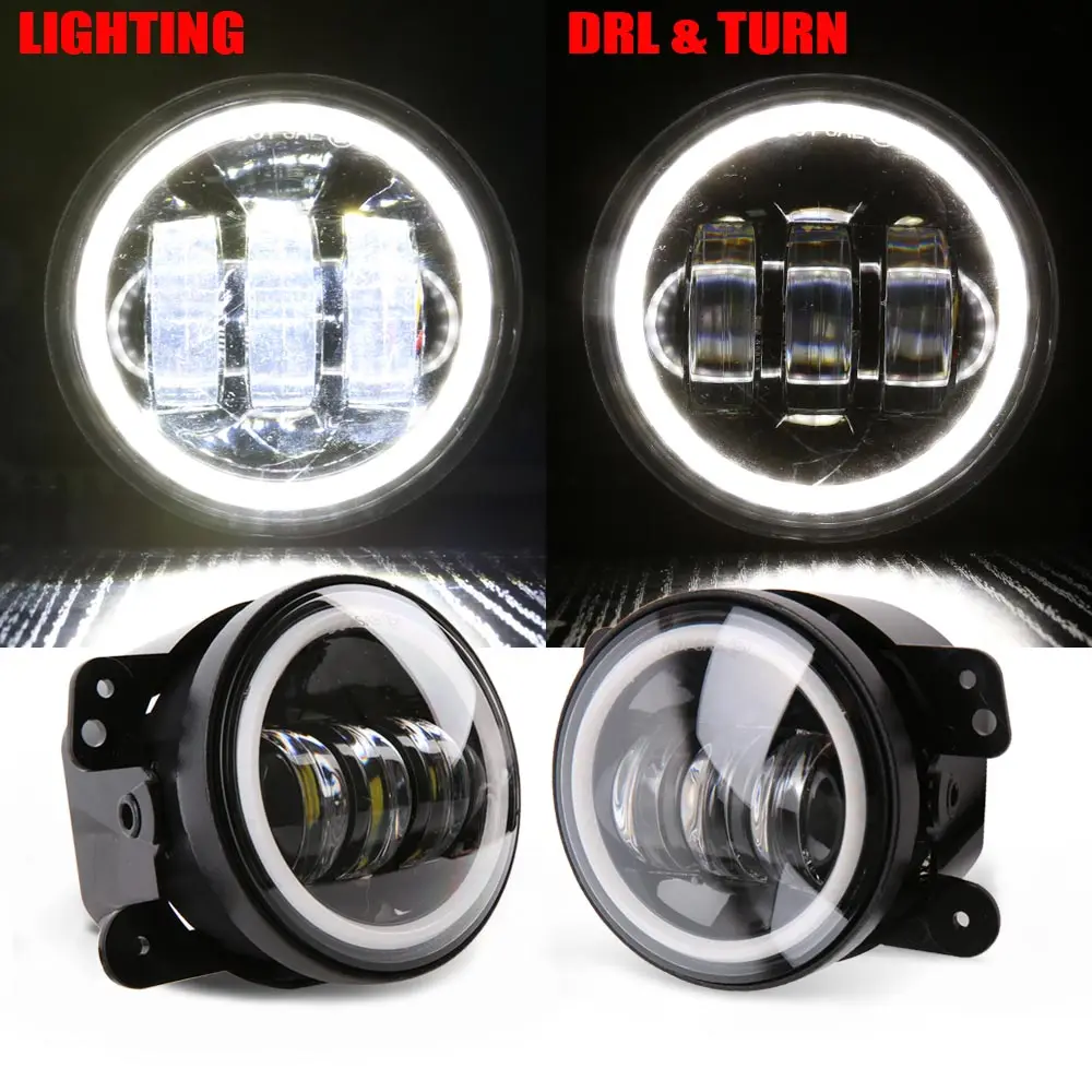 4" 30W 60W CREE LED Fog Projector Light w/ RED Halo Angel Ring for Jeep Wrangler