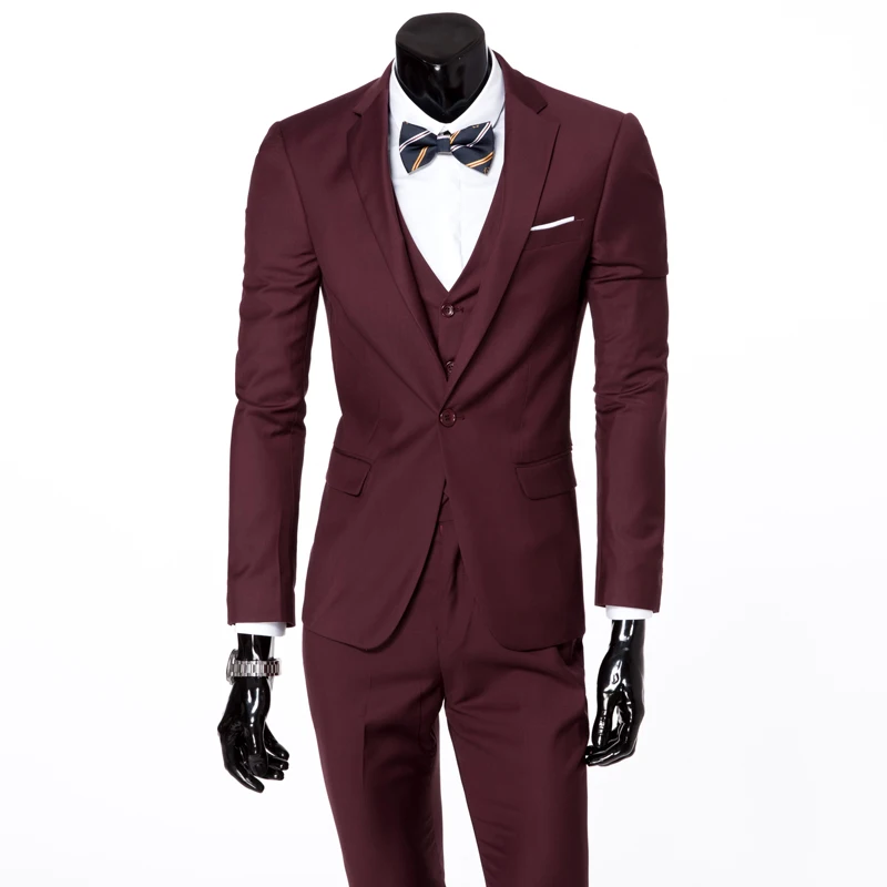 Mens Suit Coat+Pant+Vest Formal Blazer 