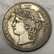 1907 Швейцария 5 Франкен монета с серебряным покрытием для копирования
