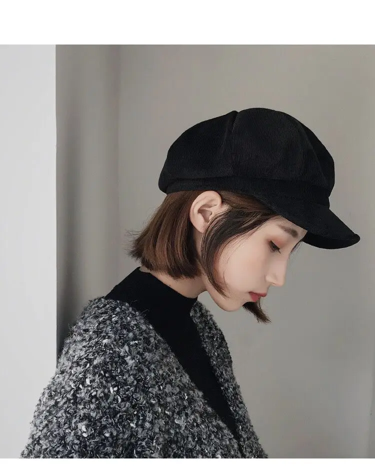 Унисекс восьмиугольная шапка для женщин Зимняя Вельветовая ткань Gorras Planas Мужская Newsboy кепки Женские однотонные шапки для мужчин береты