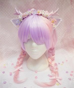

Sweet Lolita japanese harajuku Style Pinky deer antlers Handmade Hair Hoop Flowers cat ear Cosplay headband Party Accessory