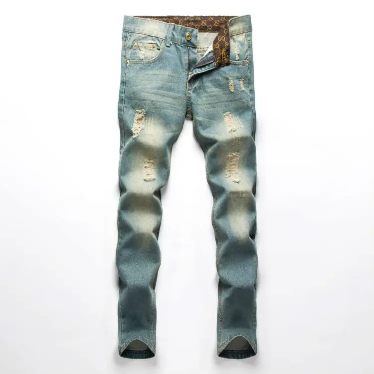 2016 New Fashion Men S Classic Holes Straight Jeans Teen Popular