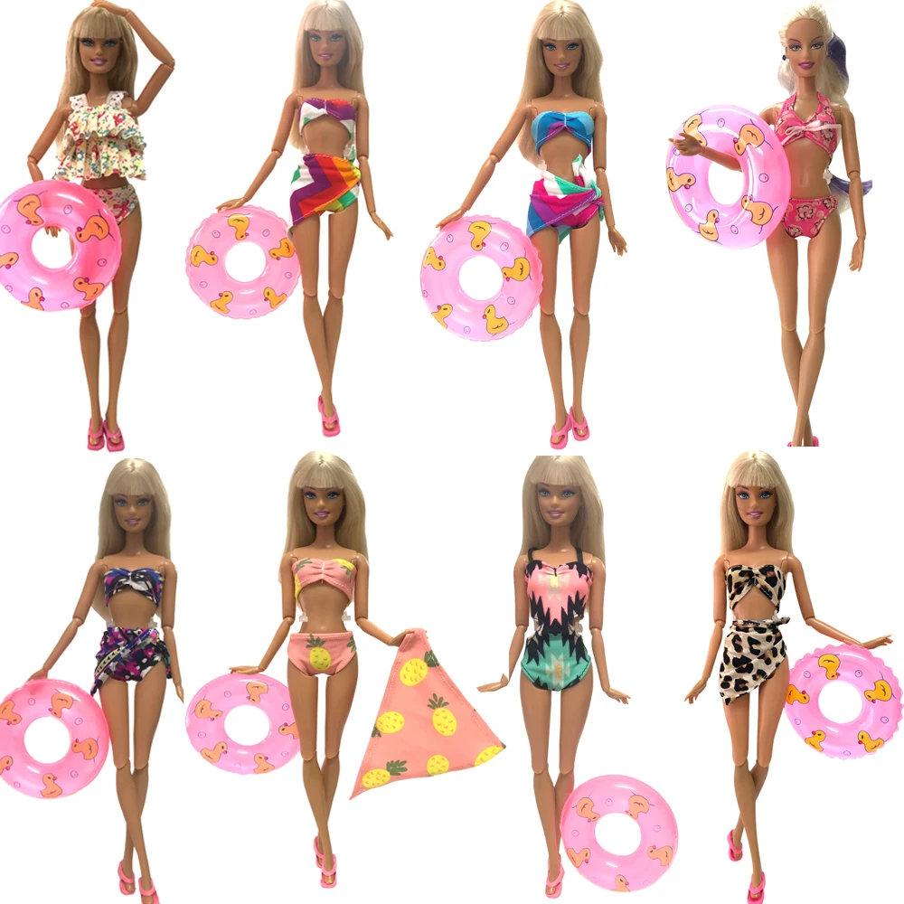 

NK Doll Swimwear Beach Bathing Clothes Bikini Swimsuit+Slippers+Swimming Buoy Lifebelt Ring For Barbie Doll Best Girl' Gift 005J