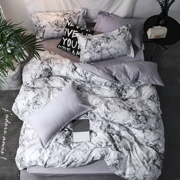 

WINLIFE 3PCS/4PCS Microfiber Duvet Cover Set Marble Bedding Set with Zipper